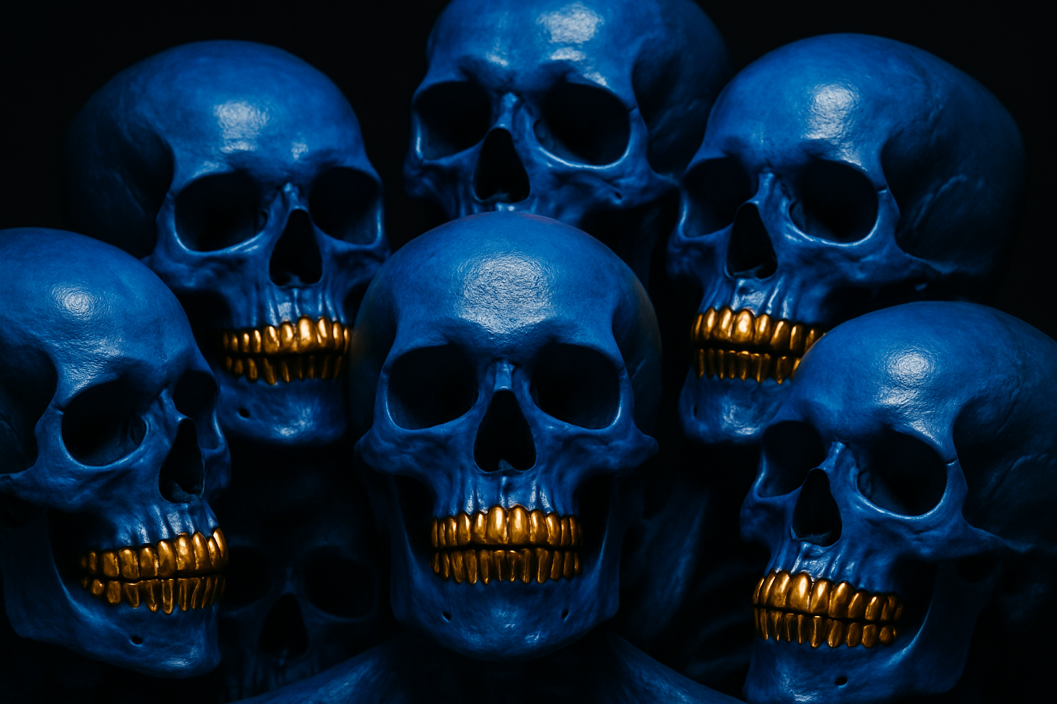 Blue skulls with gold teeth